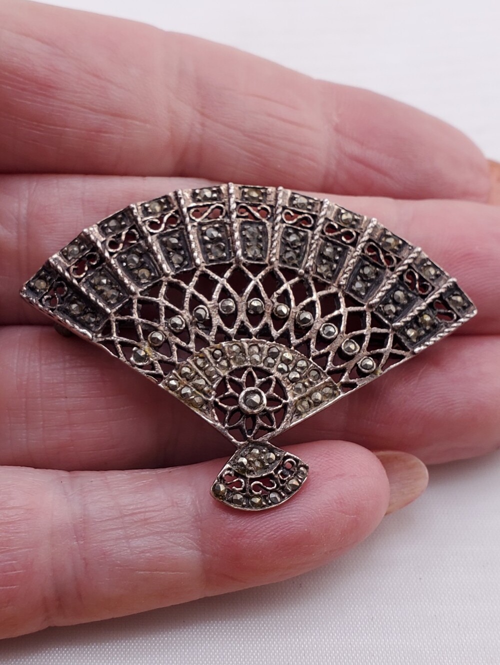 Sterling Marcasite Fan Brooch